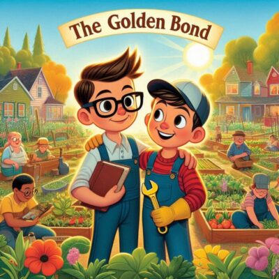 A vibrant cartoon-style illustration titled 'The Golden Bond,'