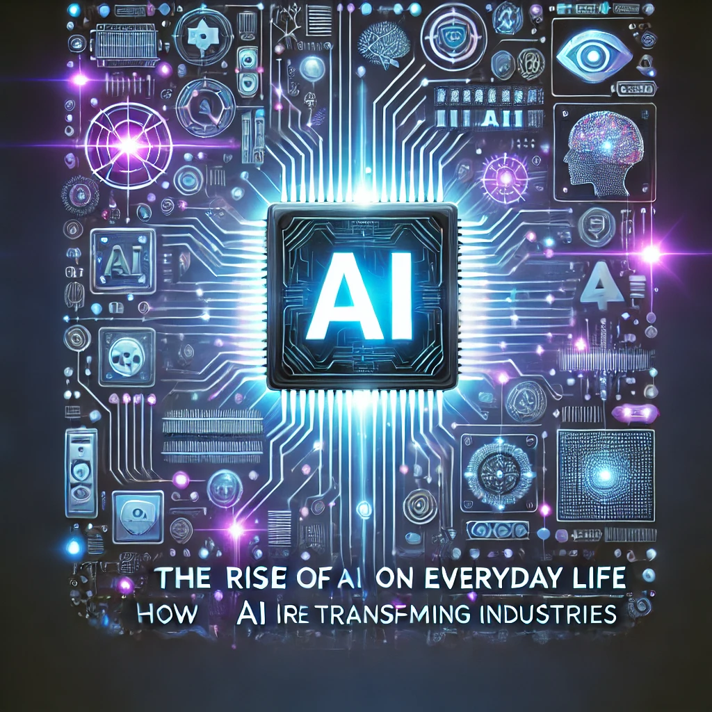 DALL·E 2025-03-06 10.02.44 - A modern AI-themed digital illustration showcasing artificial intelligence in everyday life. The image features a glowing AI chip at the center, surro